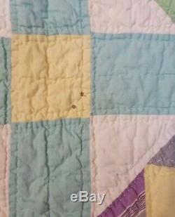 Handmade hand stitched vintage octagon Quilt full/queen quilt bedspread