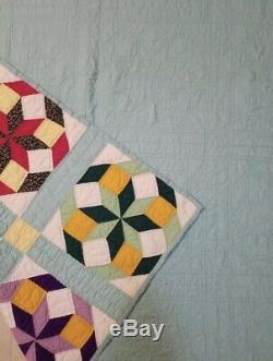 Handmade hand stitched vintage octagon Quilt full/queen quilt bedspread