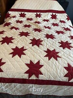 Handmade quilt red Star queen vintage patchwork