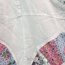 Homemade Vintage Quilt Wedding Ring Floral Arc Reversable 95 x 83 Scalloped Edge