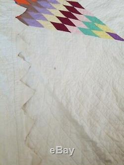 Huge Antique Vintage Handmade Cotton Quilt Colorful Star Motif Approx 100 x 105