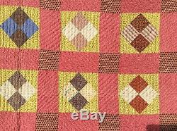 Incredible Large Vintage Hand Made Square In A Square Quilt, Mennonite Maker, PA