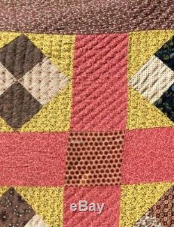 Incredible Large Vintage Hand Made Square In A Square Quilt, Mennonite Maker, PA
