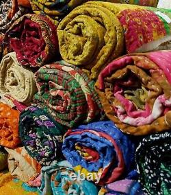 Indian Handmade Quilt Vintage Kantha Bedspread Throw Cotton Blanket Gudari Queen