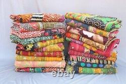 Indian Handmade Quilt Vintage Kantha Bedspread Throw Cotton Blanket Gudari Queen