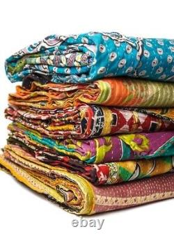 Indian Handmade Vintage Quilt Kantha Bedspread Throw Cotton Blanket Ralli Gudari