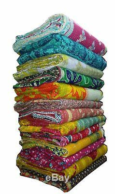 Indian Vintage Handmade Kantha Quilt Reversible Cotton Throw Wholesale Lot 10 pc