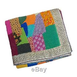 Indian Vintage Patchwork Handmade Bedspread, Bedding, Throw, Kantha Quilt VK44(12)