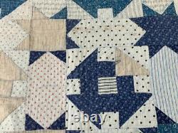 Indigo Blue! PA Hole in Barn Door STAR Quilt Antique Signed Christmas 1935