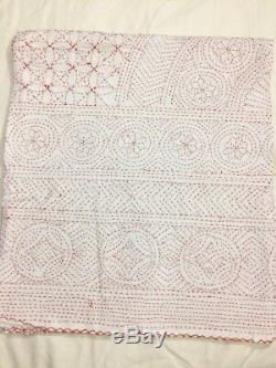 Kantha Quilt Bedspread Cotton Handmade Patchwork Indian Blanket King Size, Crazy