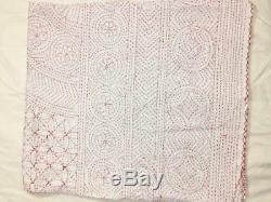 Kantha Quilt Bedspread Cotton Handmade Patchwork Indian Blanket King Size, Crazy