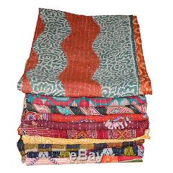 Kantha Quilt Cotton Handmade Indian Multi Reversible Bedspread Vintage Gudri Lot