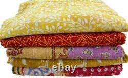 Kantha Quilt Indian Vintage Throw Reversible Handmade Blanket Bedspread Ralli