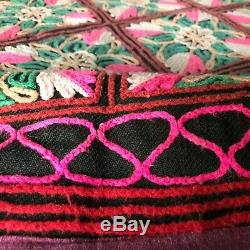 King Size Chain Stitch Quilt/ Vintage Floral Blanket/ Handmade 1970s Bedding