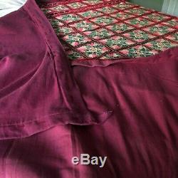 King Size Chain Stitch Quilt/ Vintage Floral Blanket/ Handmade 1970s Bedding