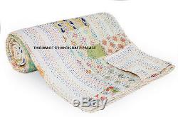 King Size Kantha Quilt Silk Patchwork Vintage Handmade Bedspread Blanket Set
