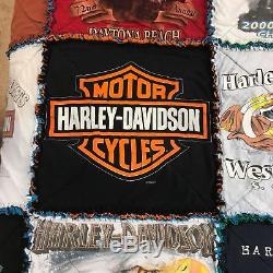 King Vintage Handmade Harley Davidson T-shirt Quilt Signed Bed Spread Blanket