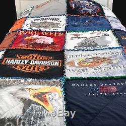 King Vintage Handmade Harley Davidson T-shirt Quilt Signed Bed Spread Blanket