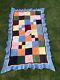 Knitted Patchwork Multi-coloured Vintage 100% Wool Vintage Throw (single)