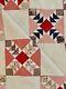 Large C1800s Antique Hand Stitched Quilt Flying Geese Pink, Green & Red 86x96