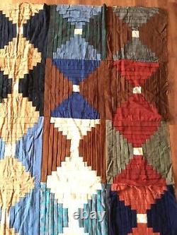 LATE 19th Century Vintage Wool Pieced QUILT LOG CABIN Type Optical Handmade Nice