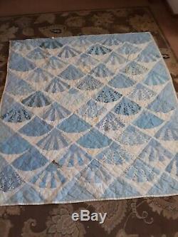 Large Blue Handmade Vintage Quilt Completed