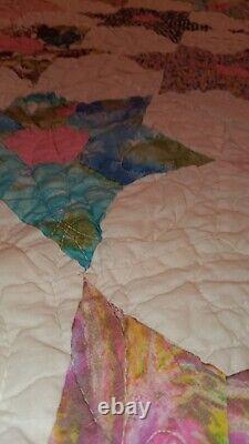 Large Vintage Grandmothers Flower Garden Quilt APPROX 62x74 Curved Edges