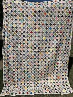 Large Vintage Hand Stitched Cathedral Window Quilt 86 X 128 Summerweight