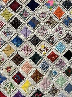 Large Vintage Hand Stitched Cathedral Window Quilt 86 X 128 Summerweight