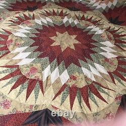 Large Vtg 1930s Feedsack Quilt Raw Cotten Filled Colorful Star Design