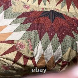 Large Vtg 1930s Feedsack Quilt Raw Cotten Filled Colorful Star Design