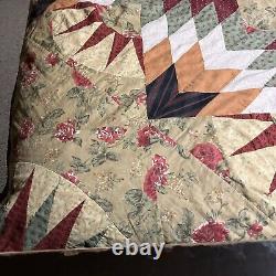 Large Vtg 1930s Feedsack Quilt Raw Cotten Filled Colorful Star Design