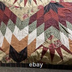 Large Vtg 1930s Feedsack Quilt Raw Cotten Filled Colorful Star Design