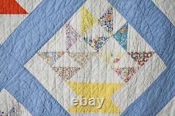 Large WELL QUILTED Vintage 30's Baskets Antique Quilt NICE BLUE FRAMING