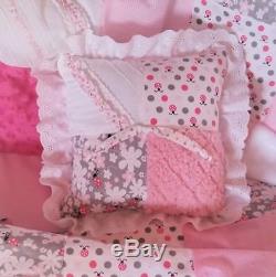 Lil Ladybug Vintage Chenille Shabby Baby Girl Quilt Chic Crib Bedding Gift Set