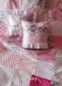 Lil Ladybug Vintage Chenille Shabby Baby Girl Quilt Chic Crib Bedding Gift Set
