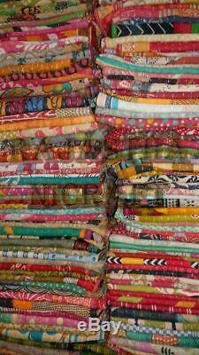 Lot 20 Pc Artisan Handmade Reversible Vintage Kantha Throw Cotton Blanket Quilt