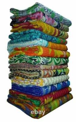 Lot of 5 Indian Hippie Vintage Cotton Kantha Quilt Handmade Reversible Blanket