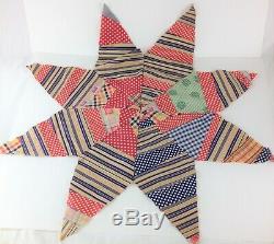Lot of 8 Vintage (1930's) Quilt Blocks 8-Point Star-Shaped Hand-Stitched