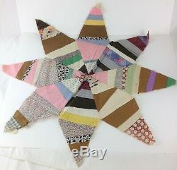 Lot of 8 Vintage (1930's) Quilt Blocks 8-Point Star-Shaped Hand-Stitched