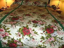 Lovely Antique Vintage Hand Made Cotton Quilt roses Design Approx 86 x 104