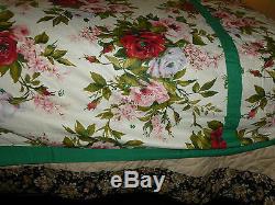 Lovely Antique Vintage Hand Made Cotton Quilt roses Design Approx 86 x 104