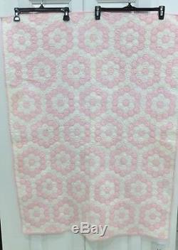 Lovely Handmade Vintage Pink/White Grandmothers Flower Garden Quilt 33x44