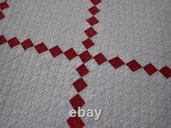 Lovely Shirting Prints! Antique c1890 Red & White Irish Chain QUILT 75x54