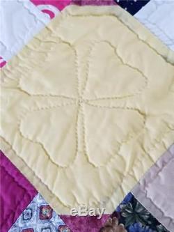 Lovely Vintage Handmade Quilt Yellow 9 Nine Patch Great Bold Colors