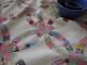 Lovely! Vintage Pink & Green Feedsack Wedding Ring Quilt 84x70