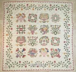 MAGNIFICENT 30's Floral Antique Quilt Hand Embroidered Accents LARGE 95 X 95