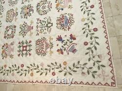 MAGNIFICENT 30's Floral Antique Quilt Hand Embroidered Accents LARGE 95 X 95