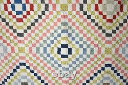 MAGNIFICENT Vintage 1870's Philadelphia Pavement Antique Quilt ZIGZAG BORDER