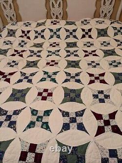 MCM Vintage Handmade/stitched Cathedral Window Patchwork Quilt W Scalloped Edges